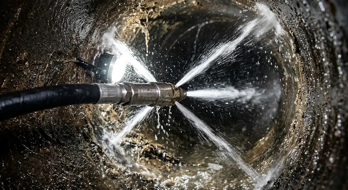 High-pressure hydro jetting nozzle cleaning sewer pipe for Sewer Cleanout in Niagara